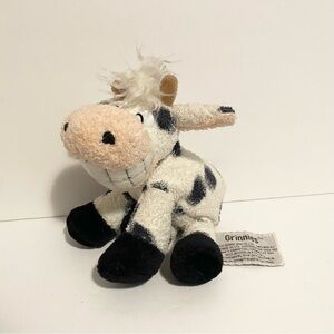 Russ Grinnies Cow Plush Bean Bag Stuffed Animal Dairy Black White Smile Toy 6”